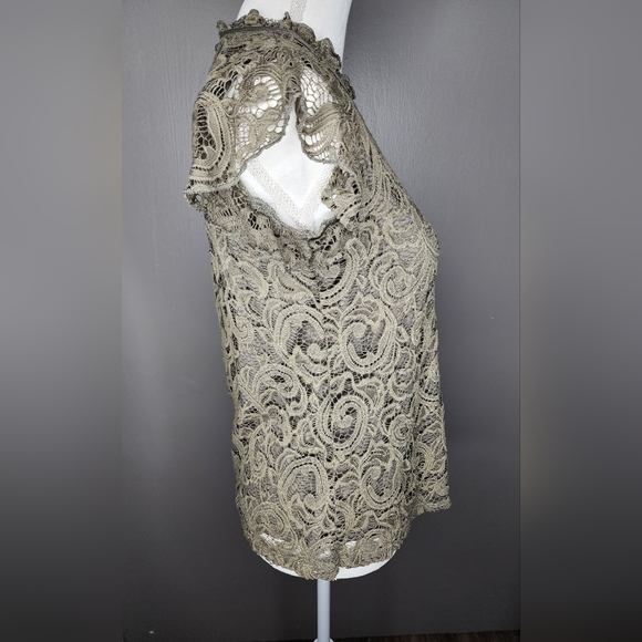 PerSeption Concept Cap Sleeve Lace Green Blouse. Size Small - Picture 2 of 8